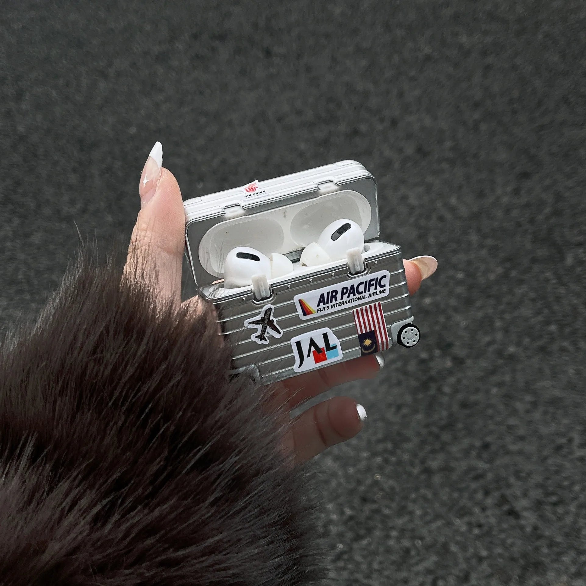 Modern Silver Luggage AirPods Case