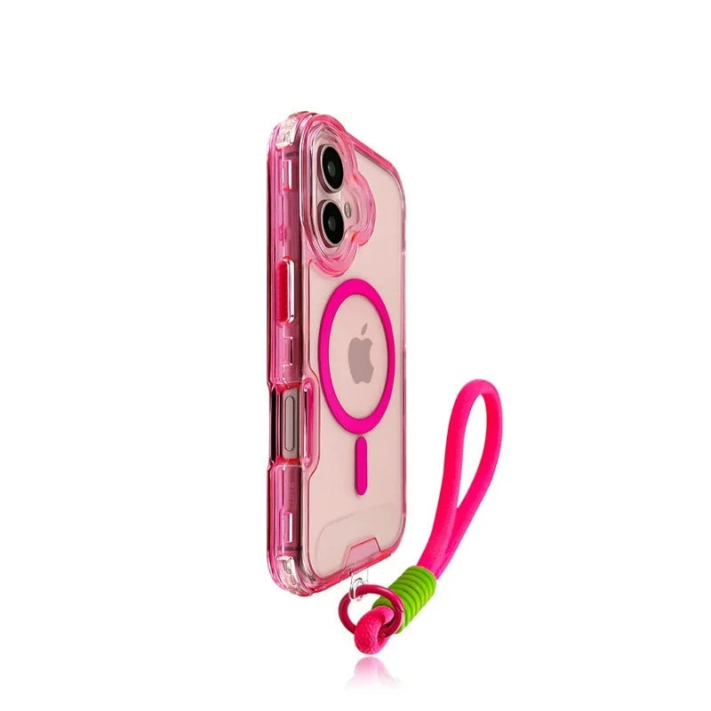 Fluorescent MagSafe Transparent Phone Case with Wrist Strap