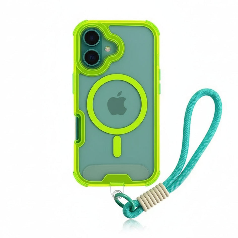 Fluorescent MagSafe Transparent Phone Case with Wrist Strap