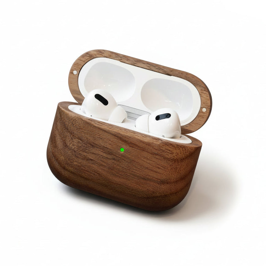 Premium Walnut Wood AirPods Case with Magnetic Closure Protection with Lanyard