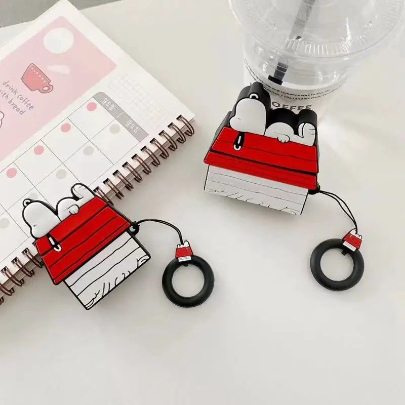 Snoopy AirPods Case Cartoon Silicone Cover with Lanyard