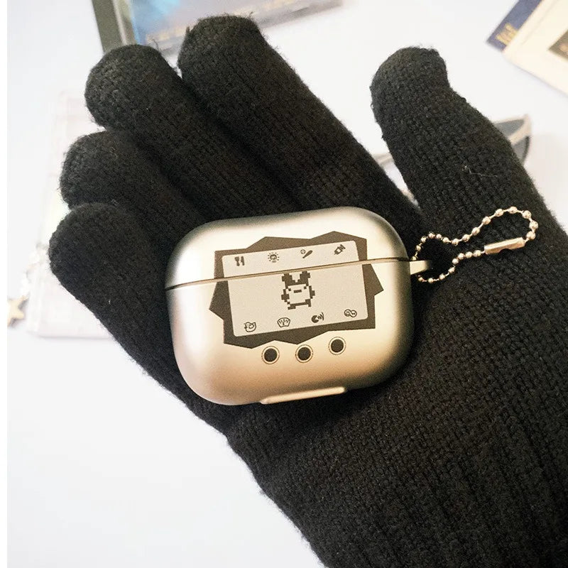 Retro Virtual Pet AirPods Case 90s Tamagotchi Style Silicone Cover with Keychain