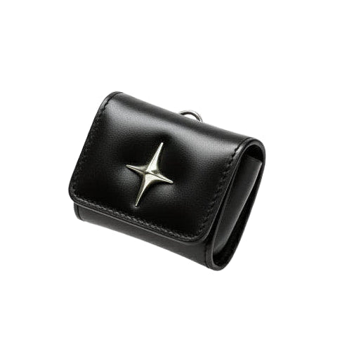 North Star Leather AirPods Case Black Flip Cover with Metal Emblem & Lanyard