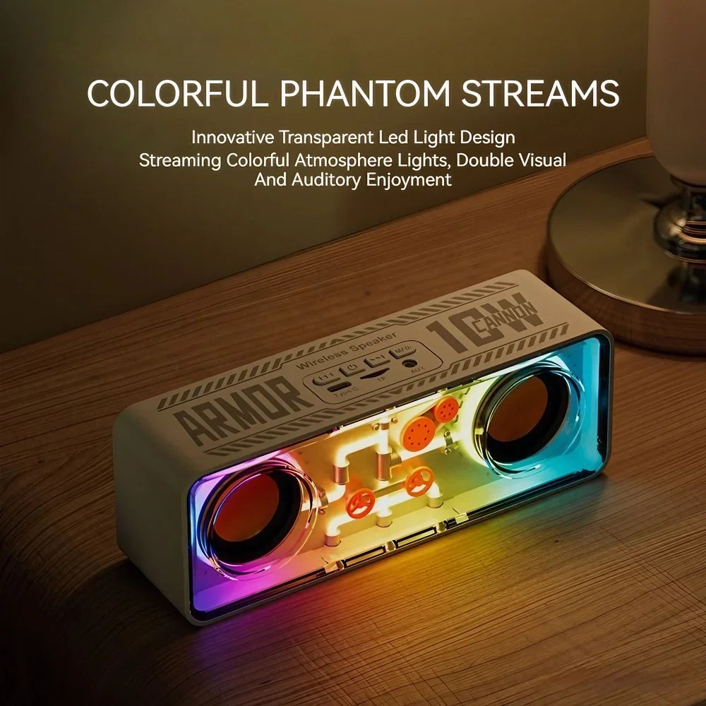 Mechanical LED Wireless Speaker - Dual Bass Transparent Design