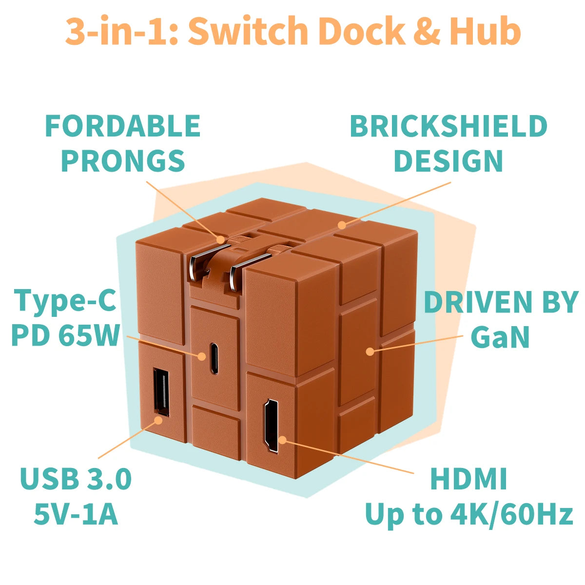 Cubedock 2 Kit Charging Dock for Nintendo Switch - Brick- 65W