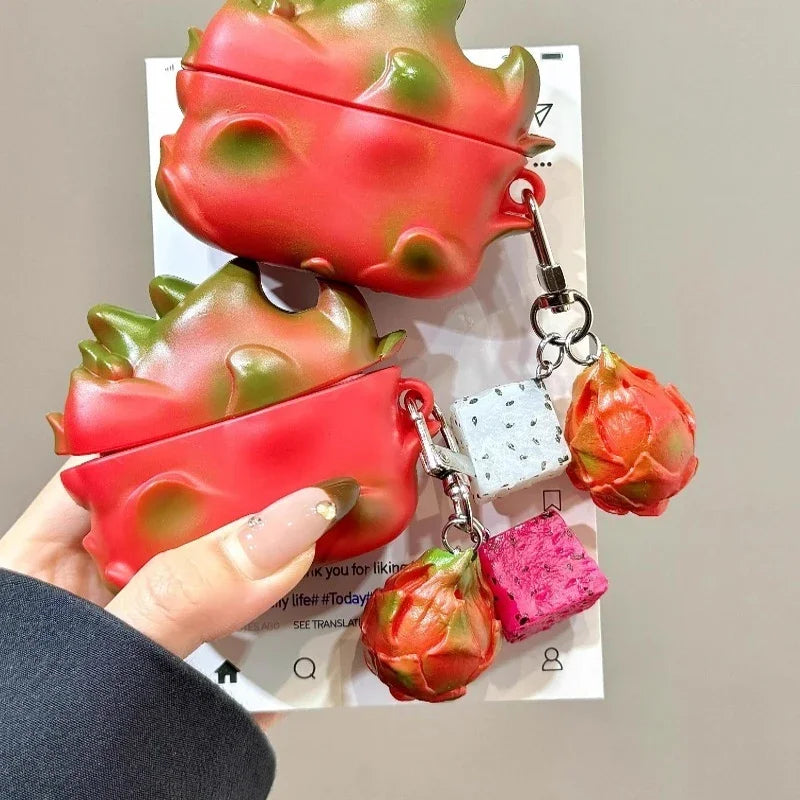 Dragon Fruit AirPods Case Silicone Protective Cover with Charm