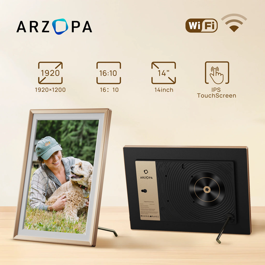 ARZOPA WiFi 14" FHD IPS Touch Screen Digital Picture Frame