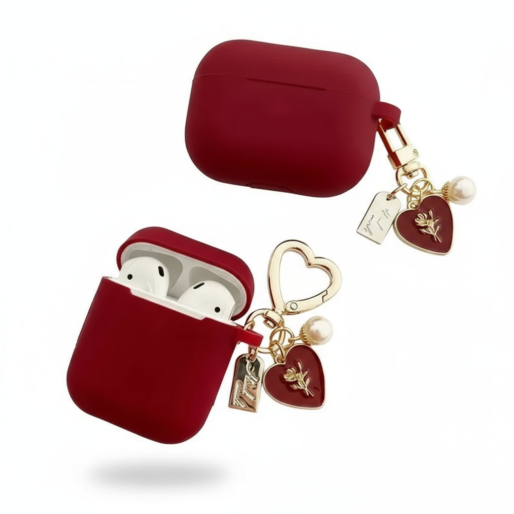 Pearl Love Rose AirPods Case Wine Red