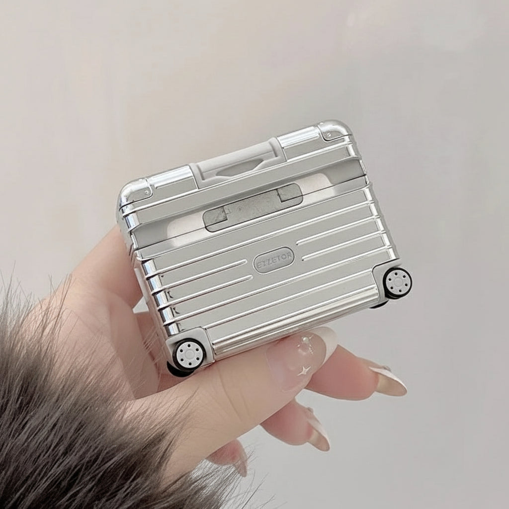 Modern Silver Luggage AirPods Case
