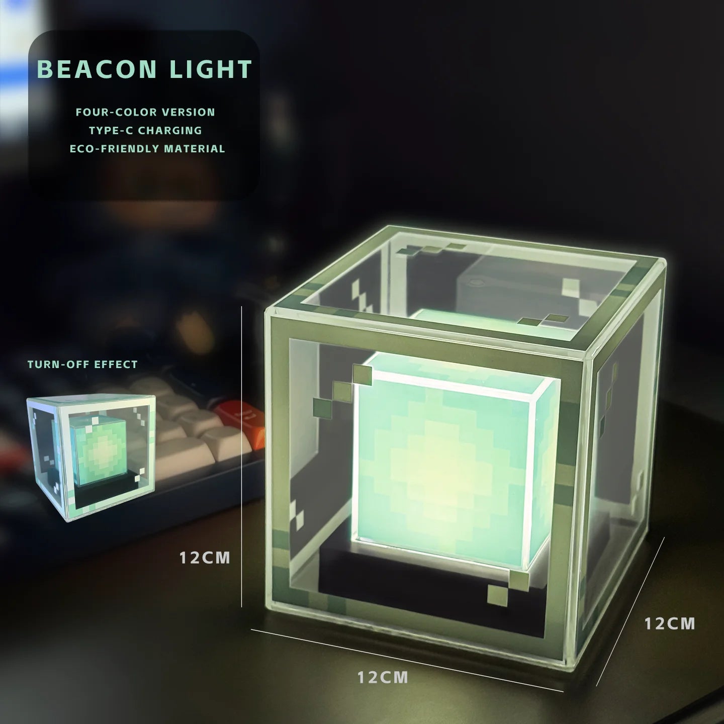 Pixel-Style Beacon Lamp Rechargeable Desktop Night Light Minecraft
