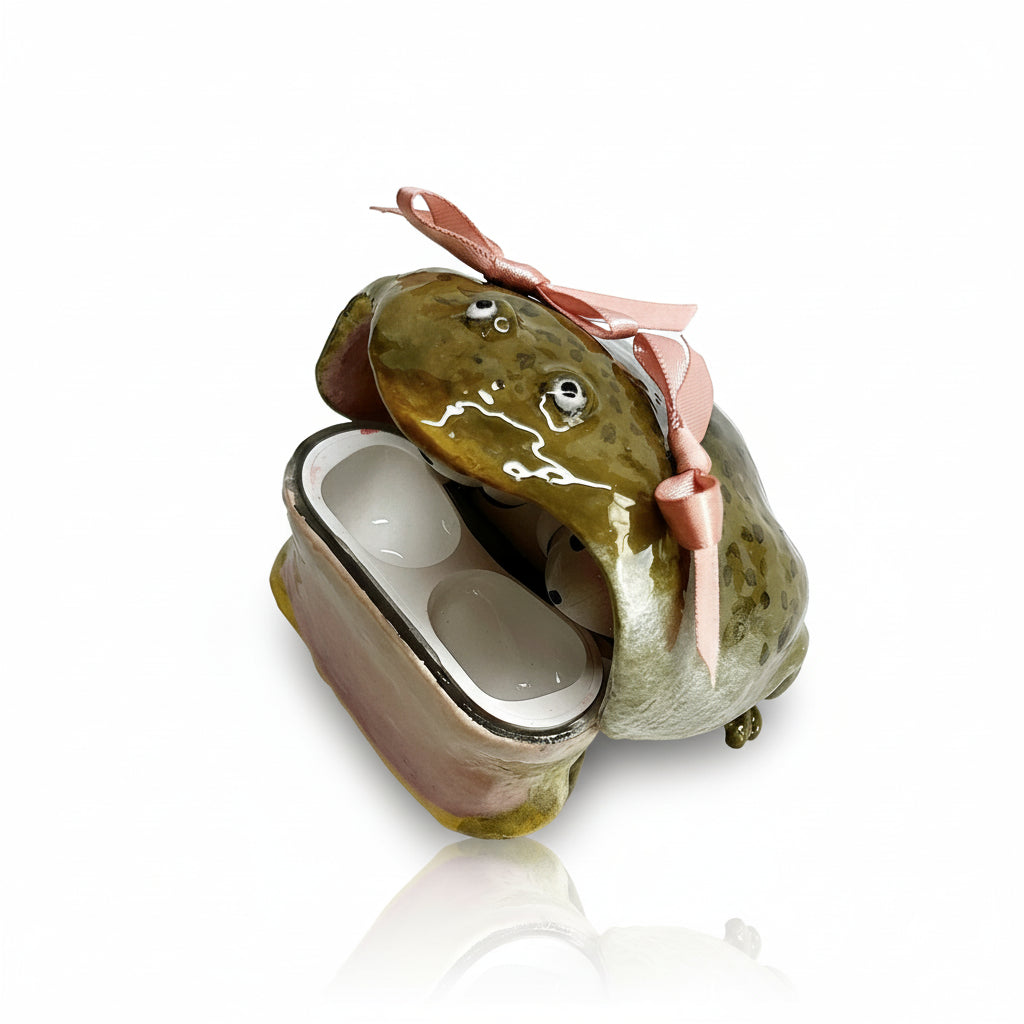 Frog AirPods Case with Pink Bow Handmade Realistic Design