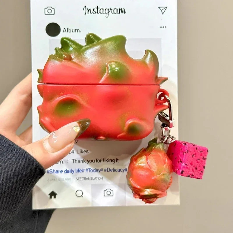 Dragon Fruit AirPods Case Silicone Protective Cover with Charm