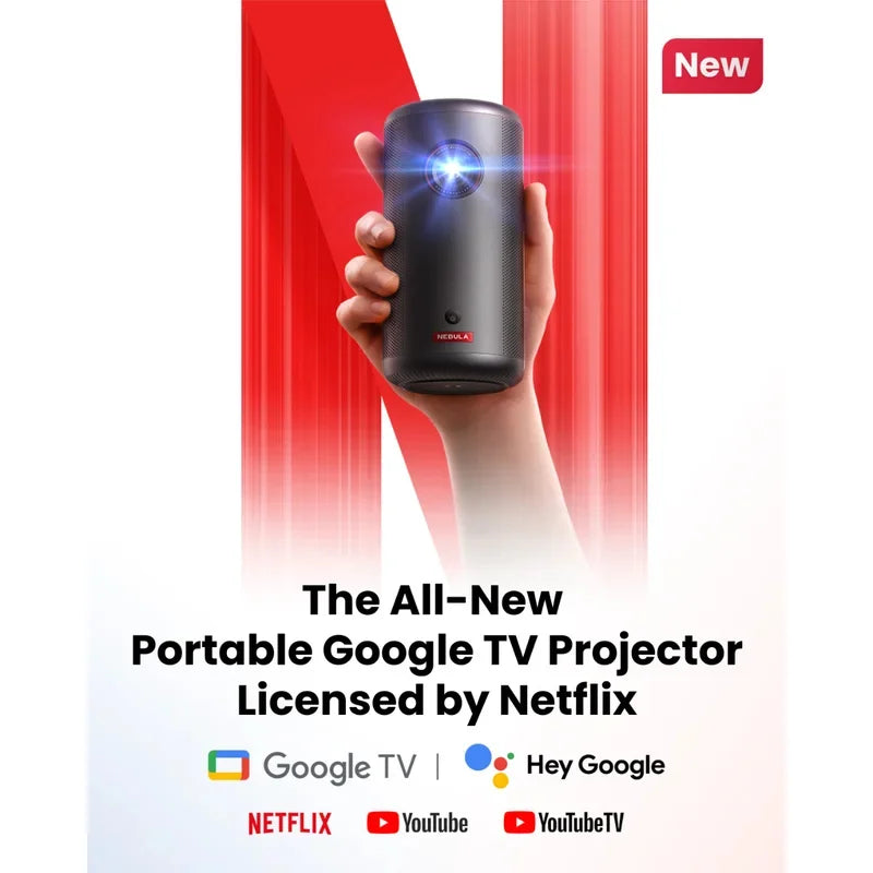NEBULA Capsule 3 GTV Outdoor Projector, Netflix Officially Licensed, 1080P Smart Mini Projector with Wi-Fi, 2.5 hrs Battery