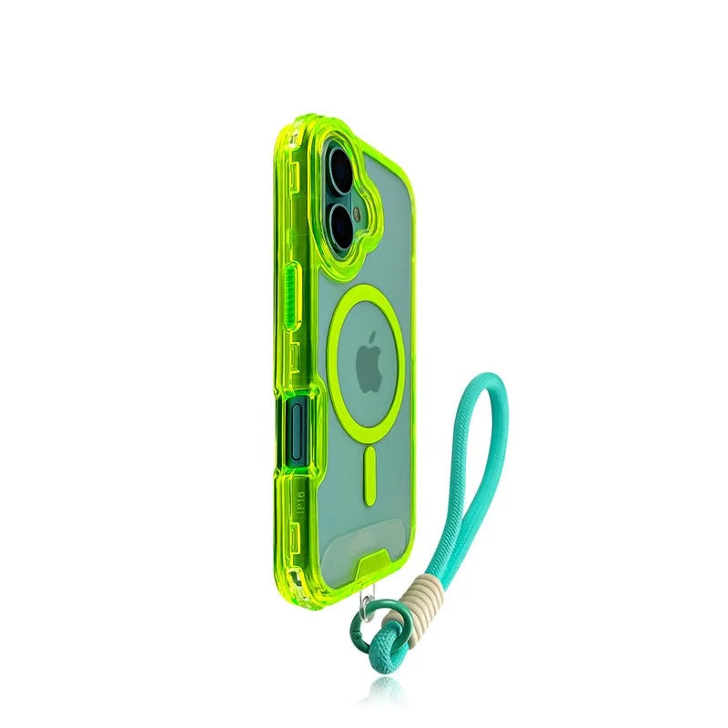 Fluorescent MagSafe Transparent Phone Case with Wrist Strap