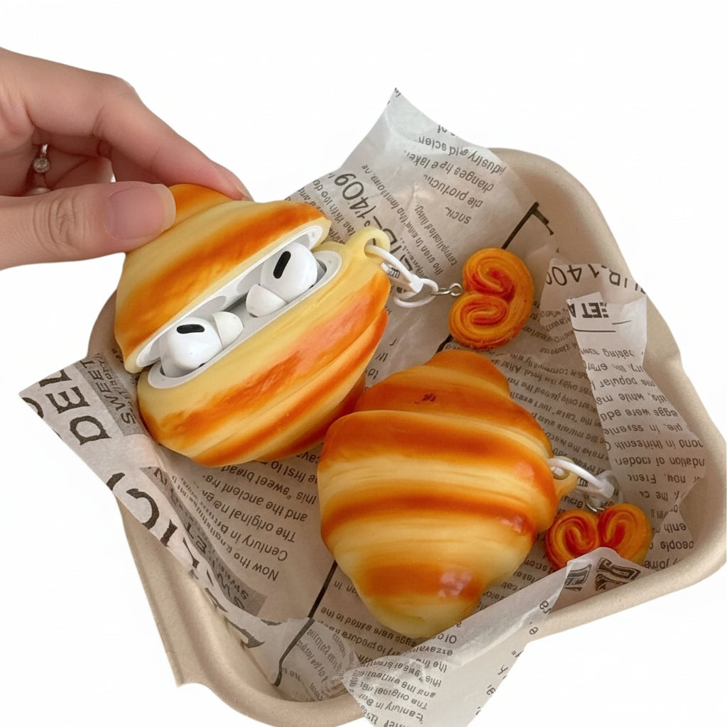 3D Croissant Bread AirPods Case Cute French Pastry Silicone Protection