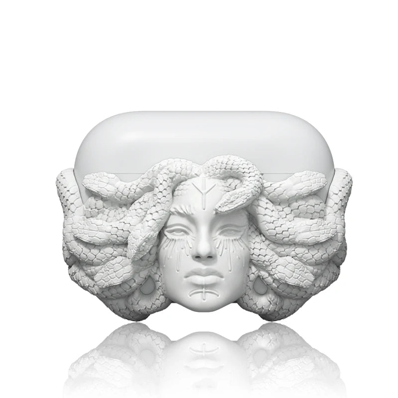 White Medusa Gorgon AirPods Case Handmade Silicone Protection