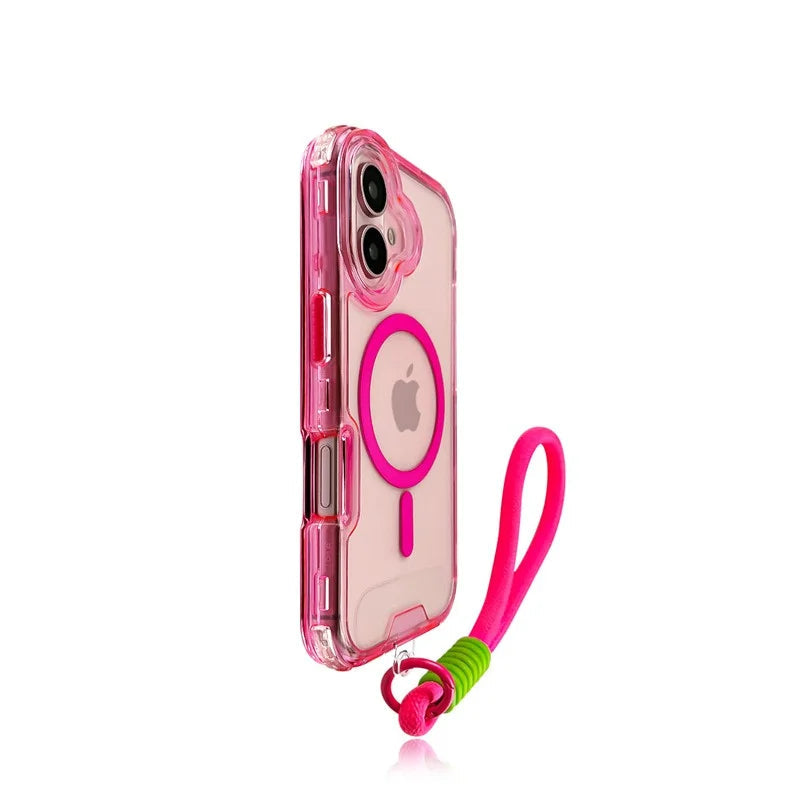Fluorescent MagSafe Transparent Phone Case with Wrist Strap
