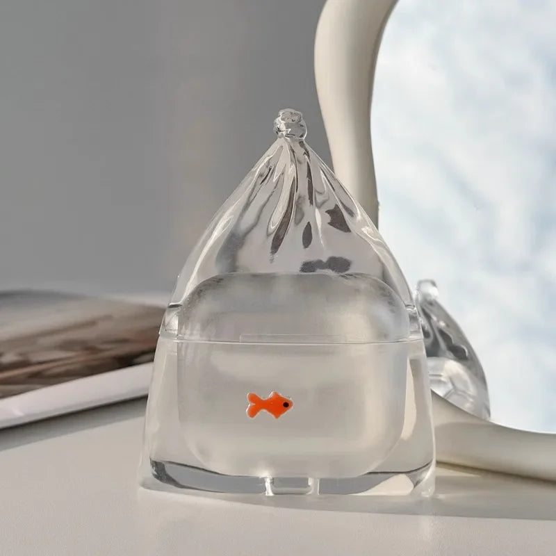 Goldfish Water Bag AirPods Case Realistic 3D Fish Silicone Protection Transparent