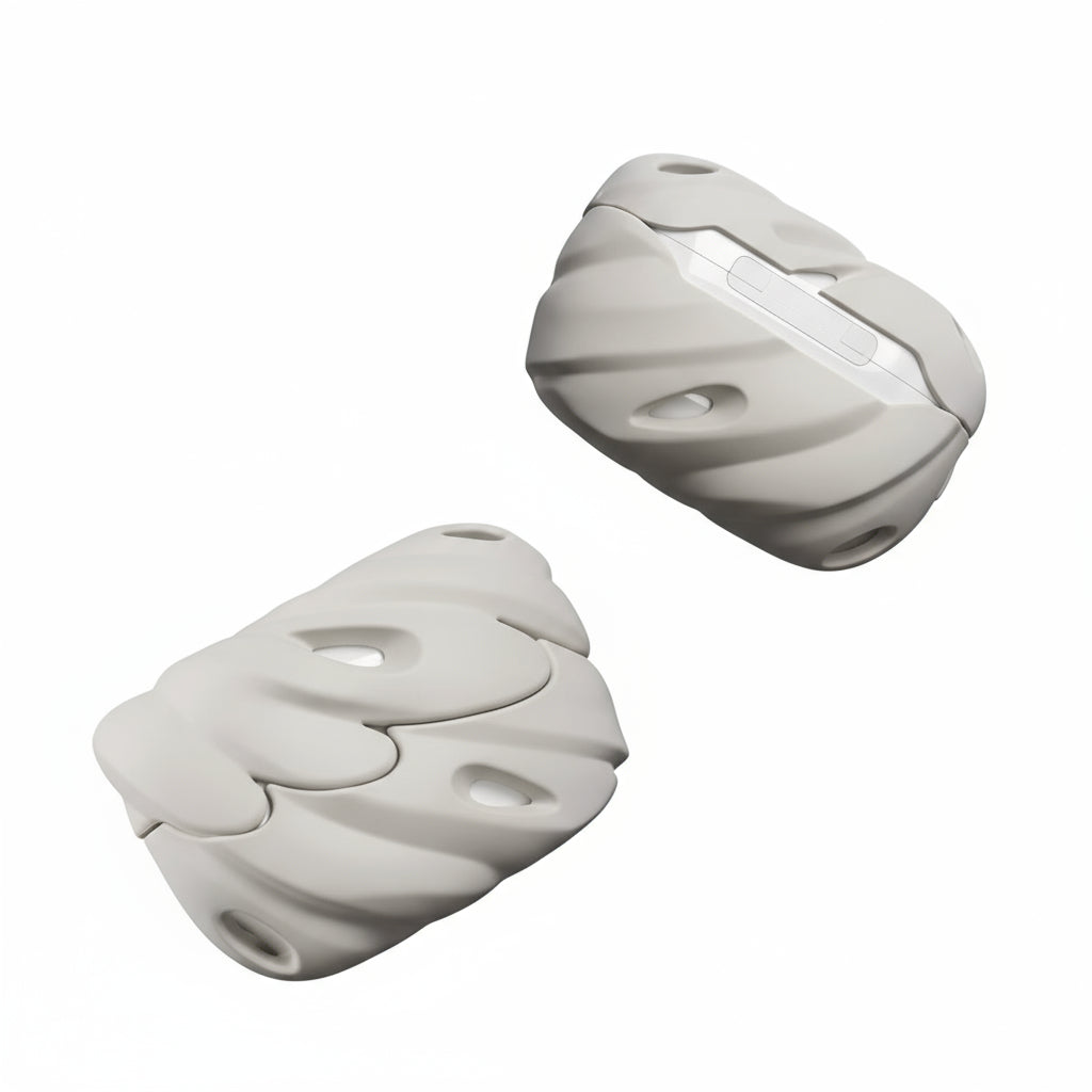 Shell Niche Sculptural AirPods Case Organic Wave Design in Black & White Silicone