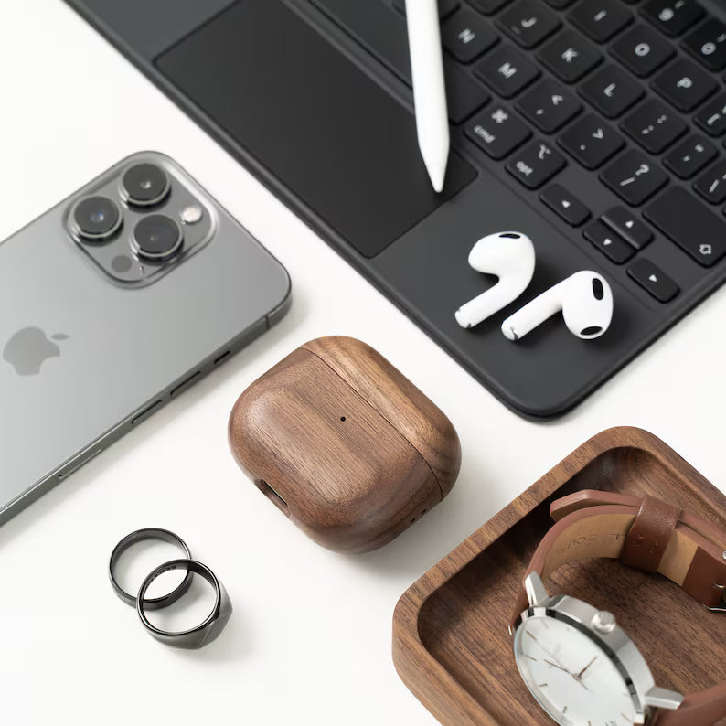 Premium Walnut Wood AirPods Case with Magnetic Closure Protection with Lanyard