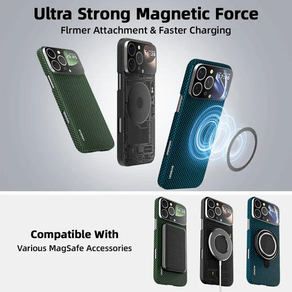 Kevlar Fiber Smart Case with Touch Screen for iPhone 16 Pro Max