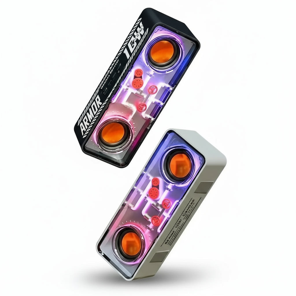 Mechanical LED Wireless Speaker - Dual Bass Transparent Design