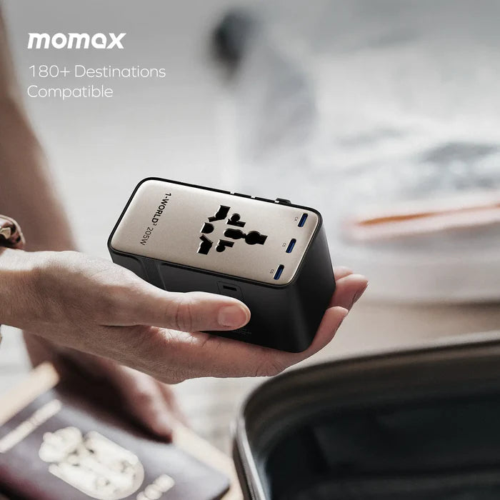 MOMAX 1-World² 205W GaN Travel Adapter 7-Port Dual AC