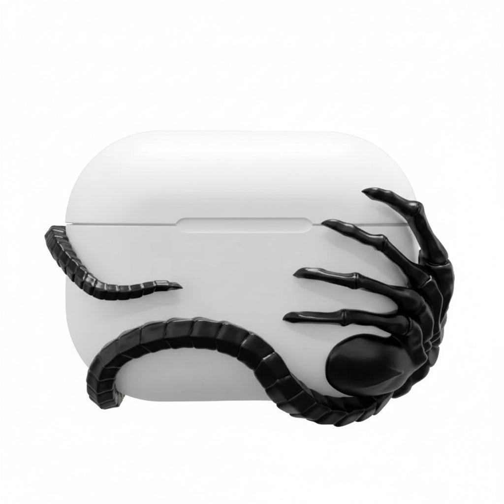 Bug Claw Sculptural AirPods Case Artistic 3D Design in Black & White Silicone