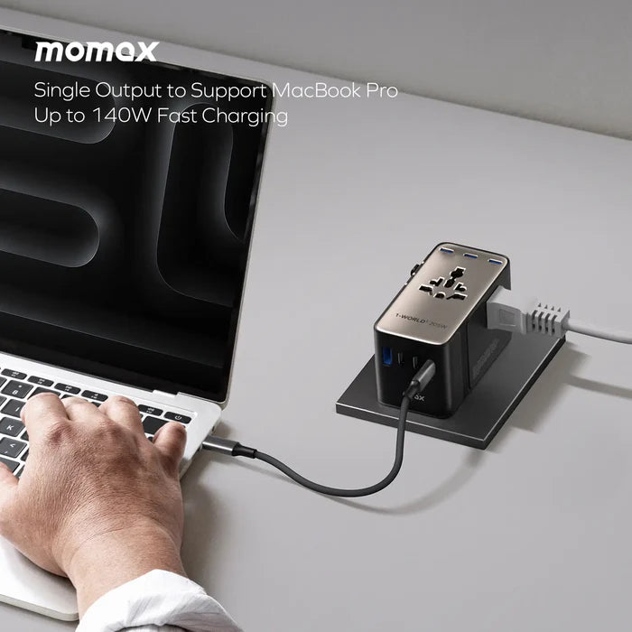 MOMAX 1-World² 205W GaN Travel Adapter 7-Port Dual AC