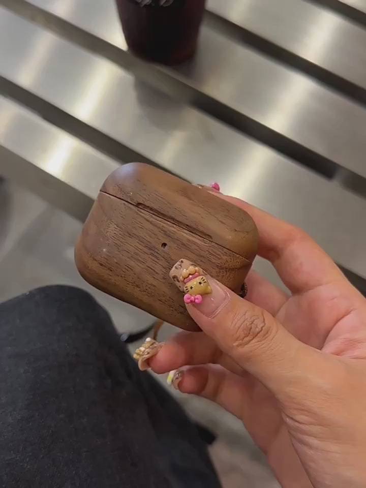 Premium Walnut Wood AirPods Case with Magnetic Closure Protection with Lanyard